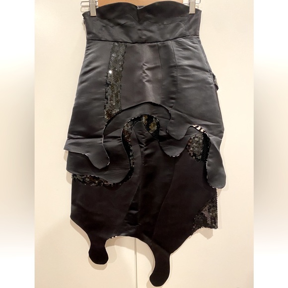 Rare Numina asymmetrical one of a kind midi sequin skirt black white stripe Sz 4 - Picture 1 of 5